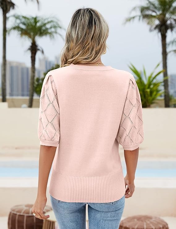 Women's Short Sleeve Sweaters Crew Neck Knit Lightweight Pullover Tops Summer Spring Sweaters 2025 Casual Outfits - Image 5