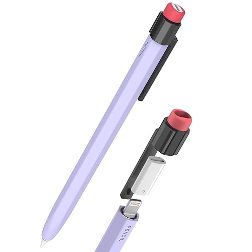 TRONWIN Pencil Case for Apple Pencil 1st Generation Sleeve Silicone Protective Cover Skin with Sturdy Clip Compatible with Charger Adapter【NOT Included】 and Apple Pencil 1st Generation (Lavender) - Lavender