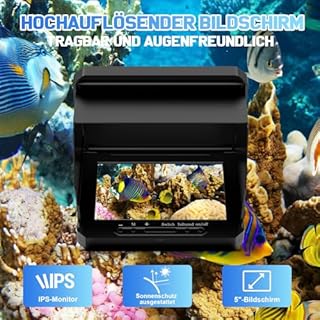 Fishfinder Portatile IPS da 5 Pollici con 17 LED IR e Cavo da 20m - Telecamera da Pesca 1080P con Angolo Ampi 220° - Impermeabile IP68,Telecamera Subacquea per Barca, Pesca sul Ghiaccio, Mare e Fiume