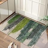 Ciicool Modern Abstract Area Rug 2x3 Washable Small Entryway Rugs, Green Non-Slip Low Pile Throw Entry Rug, Foldable Kitchen Bathroom Rugs Floor Carpet for Entrance Bedroom Indoor Doormat
