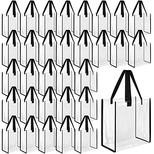 Eccliy 30 Pack 12x12x6 Inch Clear Tote Bag Stadium Approved Bulk Plastic Beach Tote Gift Bag with Handle for Gym Sports(Black)