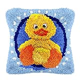 clubevy Yellow Duck Latch Hook Kits DIY Throw Pillow Cover Crochet Crafts for Beginner Kids and Adults Handmade Crafts Home Decoration Festival Birthday Gift, 17 x17 Inch