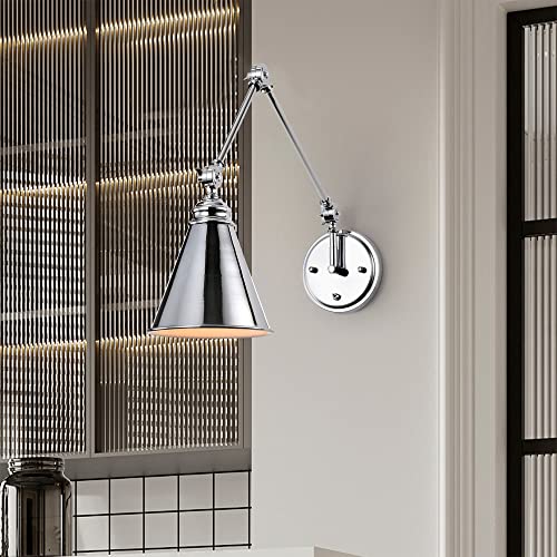 Wall Lamp Sconce Chrome Swing Arm 1-Light Silver Traditional Metal