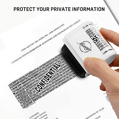 Miseyo Wide Confidential Roller Stamp Identity Theft Stamp 1.5 Inch Perfect for Privacy Protection - White with 3 Pack Refill Ink