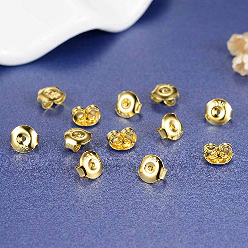 Delecoe 18K Yellow Gold Plated Earring Backs Replacements, 925 Stering Silver Earring Backs Hypoallergenic Secure Earring Backs For Studs, 12Pcs/6 Pair #TOP1