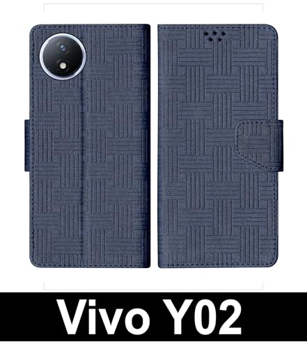 Image of SBMS Flip Cover for Vivo Y02 / Vivo Y02T Back Cover Case with Magnatic Closure | Inbuilt Stand | Card & Money Pocket (Mat Blue)