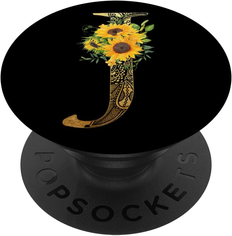 Sunflower Pop Socket Letter J - Phone Case Stand J Popsocket PopSockets PopGrip: Swappable Grip for Phones & Tablets PopSockets PopGrip for MagSafe