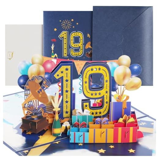 Tarjeta de cumpleaños, 19º cumpleaños con sobre, tarjeta desplegable 3D para 19 cumpleaños, tarjeta de felicitación de cumpleaños para niñas, jóvenes, amigos, romance