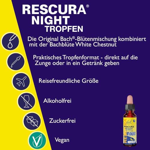 Original Bach RESCURA NIGHT Tropfen alkoholfrei: (ehemals Rescue) Bachblüten-Mischung + White Chestnut, 20ml