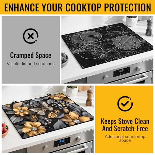 Image of NYZE Stove Cover for Electric and Glass Stove Tops 3-in-1 Stove Mat, Heat Resistant Counter Protector Mat, Non-Slip Surface & Drying Rack (Flowers Butterfly, 28.5 inchLx20.5 inchW)