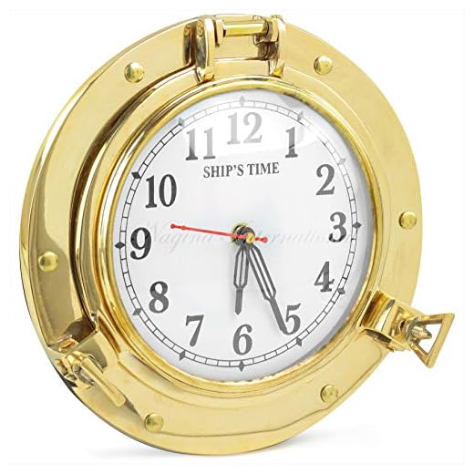 Nagina International 9" Antique Brass Premium Nautical Wall Decor Vintage Time's Clock | Pirate's Porthole Decorative Clock (Brass Franklin & Murphy's)