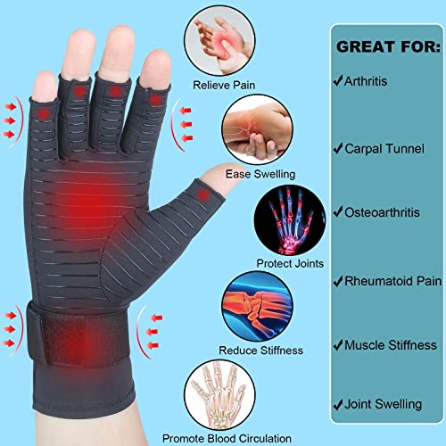 Semikk Copper Arthritis Gloves With Adjustable Wrist Strap For Women & Men, Fingerless Compression Gloves For Arthritis, Carpal Tunnel, Pain Relief, Swelling, Rheumatoid, Typing (Small/Medium, 1 Pair) #TOP1