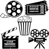 LIZHOUMIL Metal Wall Decor, 5 Pieces Cinema Metal Wall Signs with Movie Ticket, Projector and Popcorn shape, Iron Wall Decor Sculpture Black for Kitchen Living Room Cinema