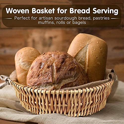 Hopbucan Hand-Woven Basket, Wicker Basket, Food Serving Bowl Woven for Bread, Fruit, Vegetable Storage, Gift Baskets 25 x 8cm