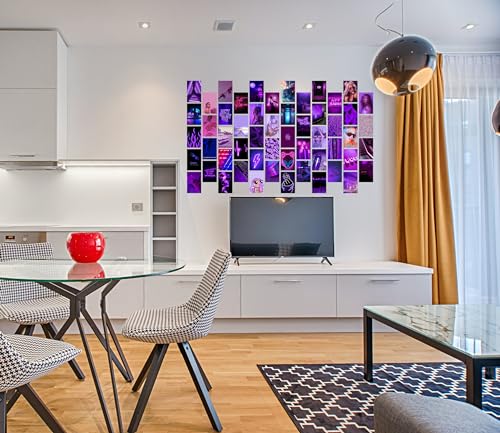 Image of Pack of 54 Purple Wall Collage Kit Posters - 4 x 6 Inches Wall Decor Poster - Wall Art For Bedroom, Living room, Office - 1 Tissue Tape