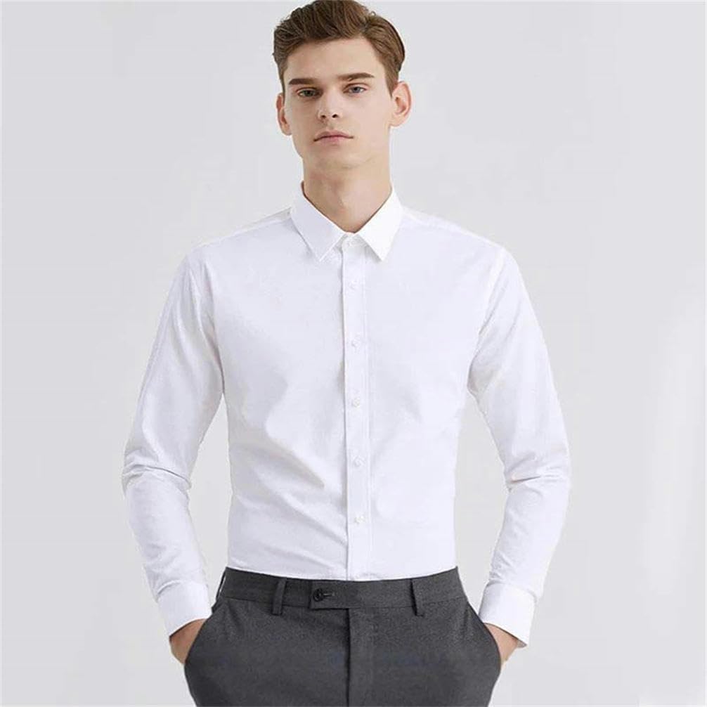 Men's Shirt Long Sleeve Lapel Anti-Wrinkle Stretch Single-Breasted Cardigan Office Work Solid Color Stand-up Collar Shirt