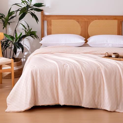 Image of Amazon Basics Cooling Comforter, Soft Lightweight Waffle Weave Blanket for Hot Sleepers, Summer & All Season Bedding to Keep Cool for Night Sweats, 90 inchx90 inch, Queen, Pink