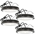 HYPERLITE LED High Bay Light 150W 4 Packs 21,000LM with US Plug UFO High Bay Light for Warehouse Workshop Factory Gym Garage Barn 2024 New ETL Listed