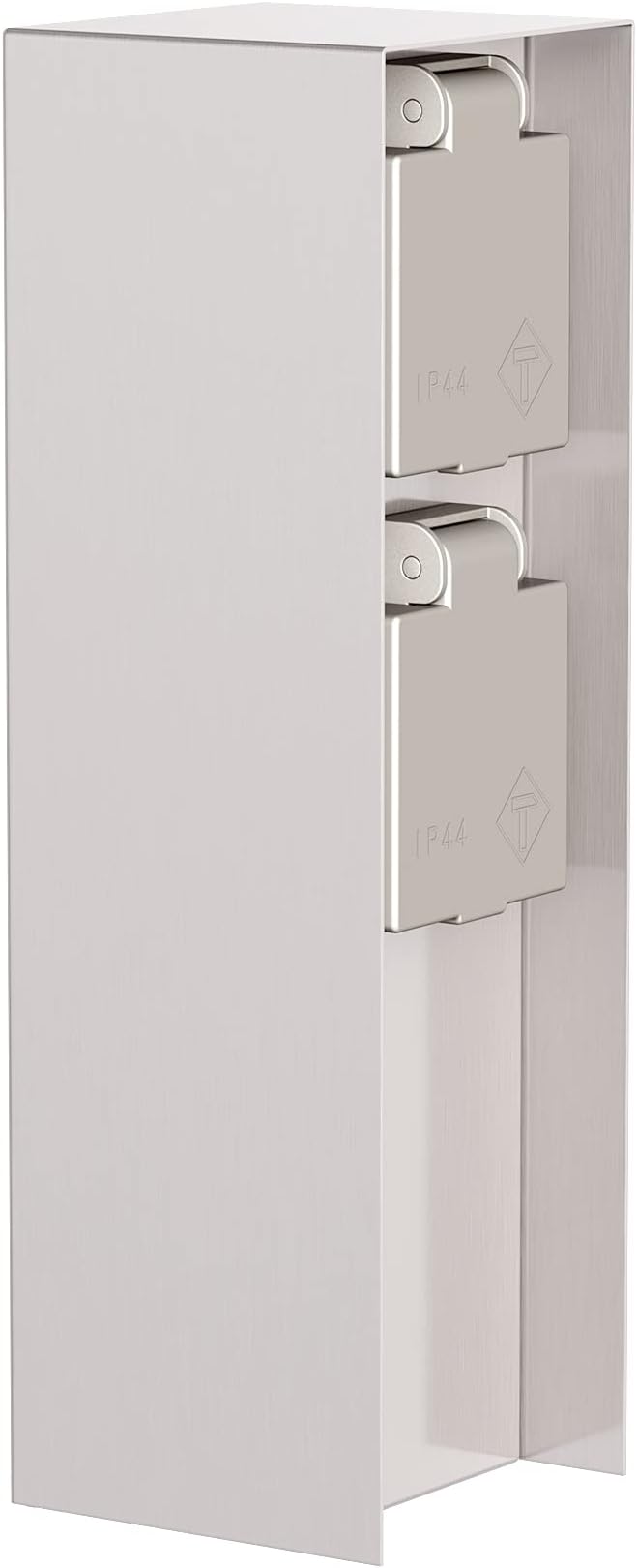 ledscom.de POMI Garden Socket Column for Outdoor Use, IP44, 2-Way, Stainless Steel, Square, 23 cm