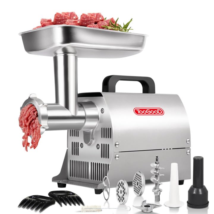 TOOGOOD #8 Commercial Electric Meat Grinder with Sausage Sufffer, 0.4 HP, 260lbs/H, All Stainless Steel Powder Coating, Heavy Duty Industrial Meat Grinder, Ideal for deer processing, pet food