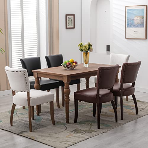 Quinjay Cream Farmhouse Dining Chairs Set Of 6, Linen Upholstered Dining Room Chairs With Wing Back, Vintage French Country Dining Chairs With Wood Frame For Dining Room Kitchen Living Room #TOP1