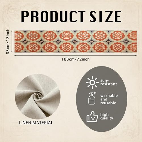 Image of Nuxovilar Retro Geometric Table Runner Flax 13x72 in