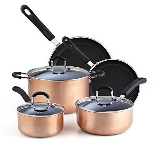 Cook N Home, Copper/Brown 8-Piece Nonstick Heavy Gauge Cookware Set,2581