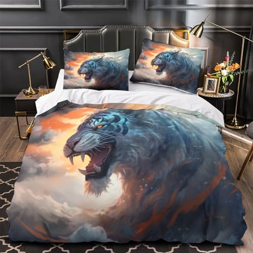 Parure de lit tigre 3D 220x240 cm avec housse de couette et taies d'oreiller en microfibre douce