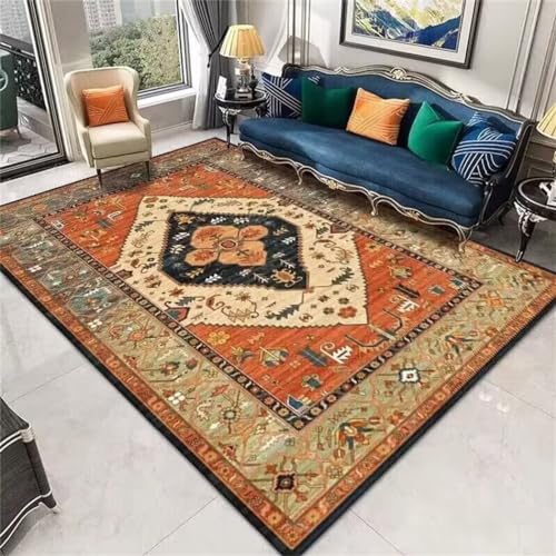 Tapis central de salon lavable rouge pour une deco automne chaleureuse