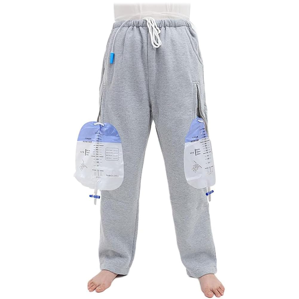 Catheter Pants For Men, Incontinence Pants, Thicken Warm Catheter Leg Bag Pants With Double Zippered Pockets - Holds (2) 2000ml Catheter Bags, Urine Bag Pants For Nephrostomy Cystostomy Suppl(Color:M)
