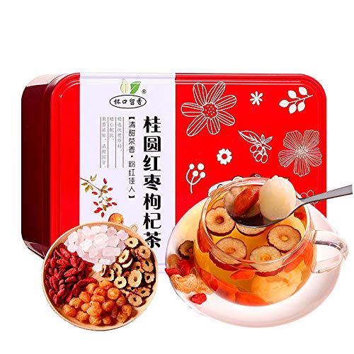 Guiyuan té rojo de azufaifo Lycium barbarbarum de 4.59oz combinación de flores y té té de frutas en bolsas, bebida de té de cinco tesoros para mujer