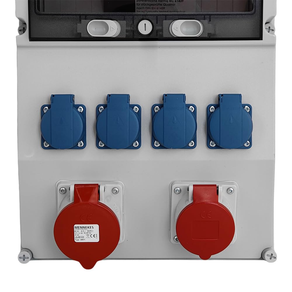 Stromverteiler eXT mit 4x230V 32A 16A CEE Steckdosen Wandverteiler Steckdosenverteiler Baustromverteiler Doktorvolt