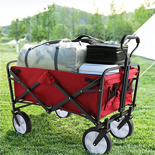 Hand Cart, Garden Cart, Beach Cart, Wheelbarrow, Folding Wagon Cart, Rolling Collapsible Garden Cart, Outdoor Utility Wagon Large Size (Red) #TOP6