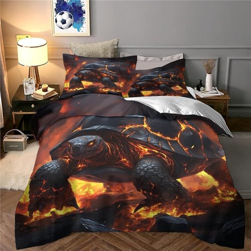 Housse de couette tortue de feu 3D lavable et résistante aux taches