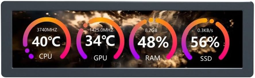 8.8 Inch USB Monitor 1920x480 PC Case Secondary Screen Desktop RGB Ambient Screen,IPS Panel, Type-C Interface Space Gray