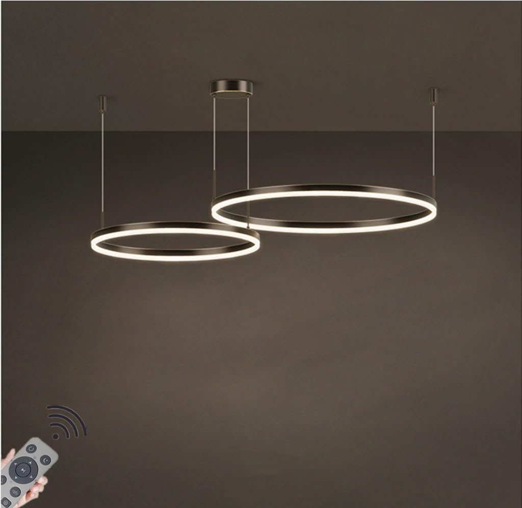LED Pendant Light Modern Ring Circle Design Chandelier Lighting Dimmable Ceiling Hanging Lamp For Dining Table,Dining Room,Kitchen Island,Living Room ( Color : Black , Size : 2 rings/60+40CM/48W )