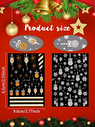 12 Sheets Christmas Nail Art Stickers Decals, Ebanku Golden Silver White 3D Self-Adhesive Nail Stickers Snowflake Bell Christmas Tree Nail Supplies For Women Girls #TOP1