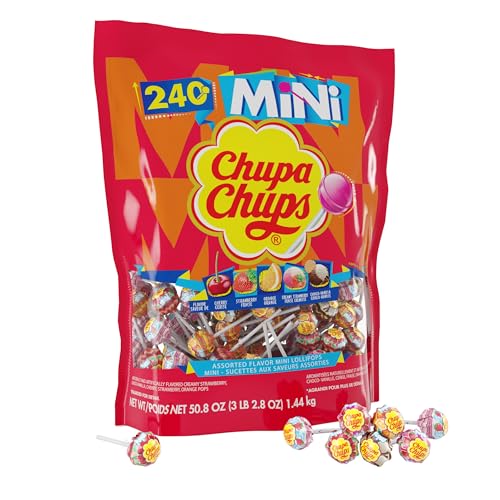 La Mejor Recopilación de Paletas Top 5. 37 Perfetti van Melle USA Inc. - Minipiruletas Chupa Chups, ventosas para niños, caramelos a granel de Halloween, fiesta, bolsa de 240 unidades