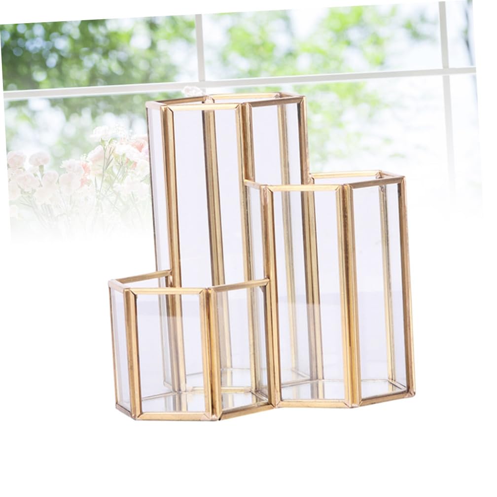 VILLCASE Nordischer Sechseckiger Stiftehalter aus Glas, Goldfarben, Leicht