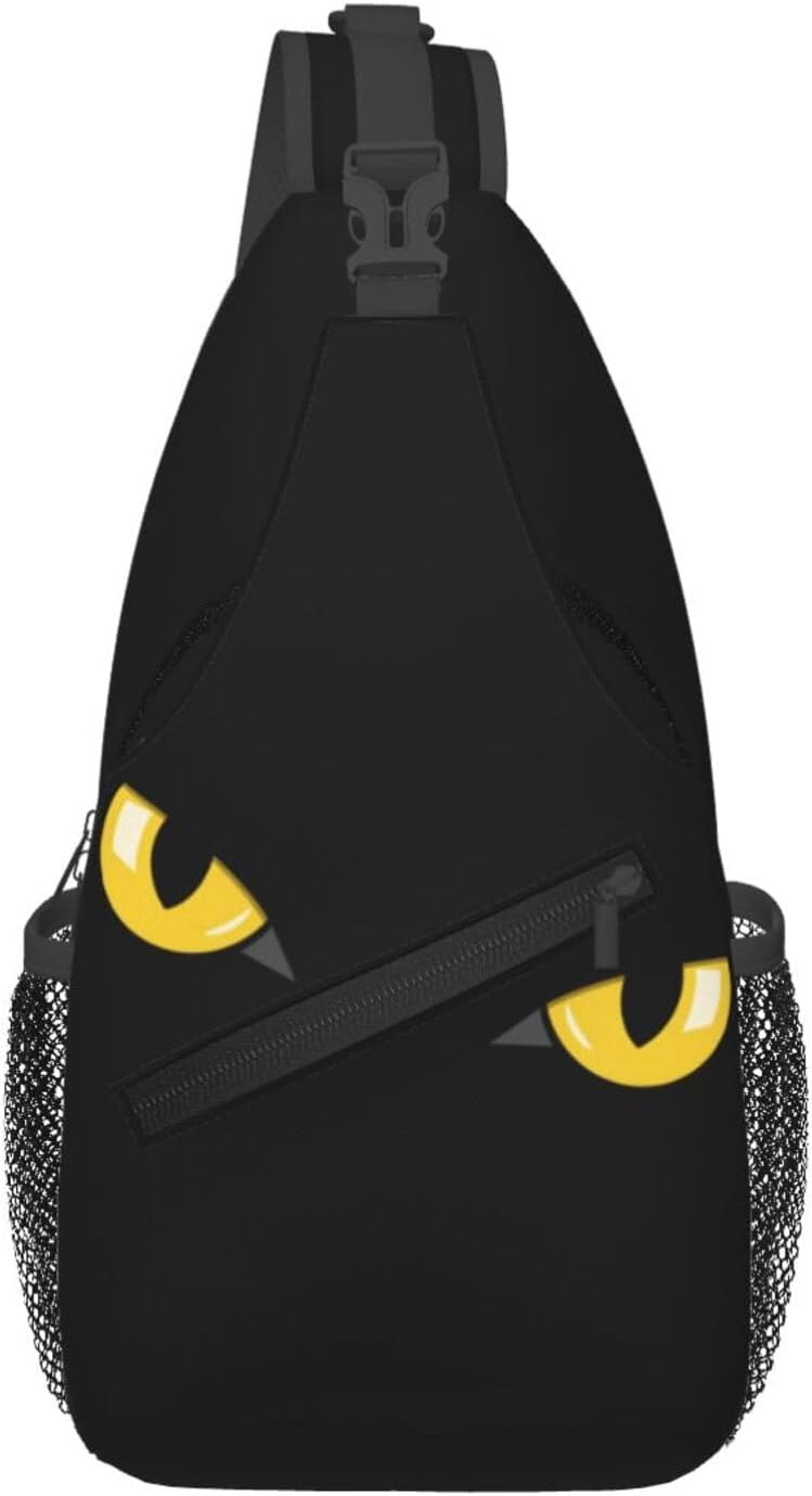 Cat Eyes Black Sling Crossbody Bag - Travel Hiking Chest Backpack, Casual Daypack For Women And Men, Lightweight Shoulder Purse For Daily Use And Outdoor Adventures