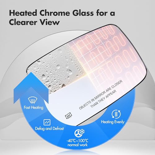 SNEMEEY Compatible with Dodge Ram 1500 2500 Passenger Side Mirror Glass, 2013 2014 2015 2016 2017 2018 - Right Side Replacement Tow Mirrors, Power Heated, Chrome, with Rear Holder, 68079363AA
