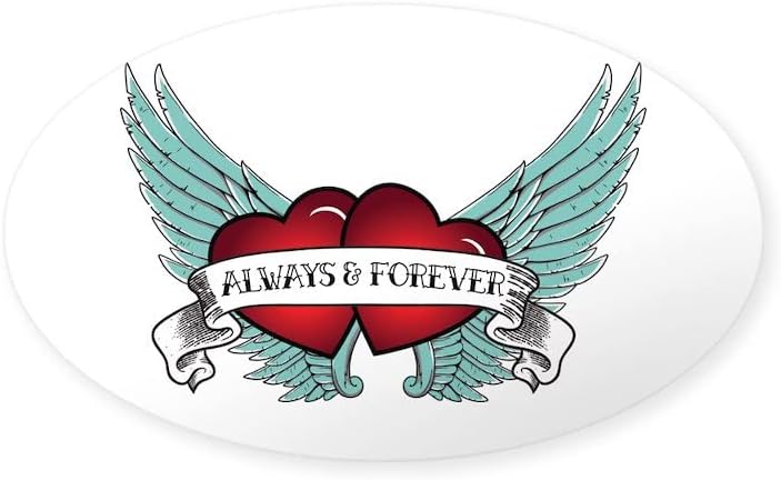 CafePress Always and Forever Rockabilly Winged Heart Sticker Oval Bumper Sticker, Euro Oval Car Decal