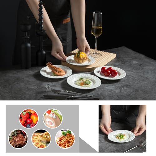 TAMAYKIM-18-Pieces-6-Inch-Porcelain-Dinner-Plates-Small-Dessert-Plate-Appetizer-Plates-Leaf-Pattern-Dinnerware-Sets-Scratch-Resistant-Microwave-Oven-and-Dishwasher-Safe-White TAMAYKIM 18 Pieces 6 Inch Porcelain Dinner Plates Small Dessert Plate Appetizer Plates Leaf Pattern Dinnerware Sets Scratch Resistant Microwave Oven and Dishwasher Safe White