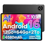 POPUX Tab A9 Tablette Android 16, Tablette 10 Pouces, 6580mAh Tablette Tactile 12GB+64GB(TF 2TB), Unisoc T310 Gemini AI Tablette Pas Cher, 8MP/5G WiFi/Double Haut Parleur/GMS/Bluetooth 5.0/Face ID