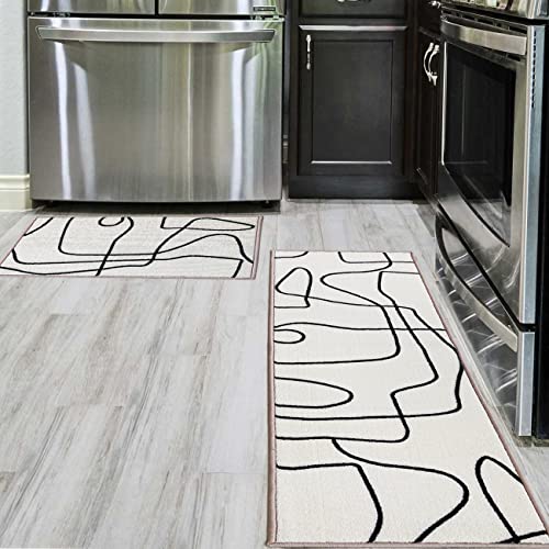Kitchen Rugs And Mats Laundry Runners [2 Pcs] Nylon Kitchen Mat Non Slip Machine Washable Runner Carpets Kitchen Office,24"X16"+48"X16",White Line #TOP5