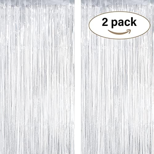 Metallic Tinsel Curtains, SMALUCK 2 Pack Tinsel Foil Fringe Curtains Metallic Photo Booth Backdrops Party Supplies for Birthday Wedding Christmas Baby Shower Party Decorations (Silver)