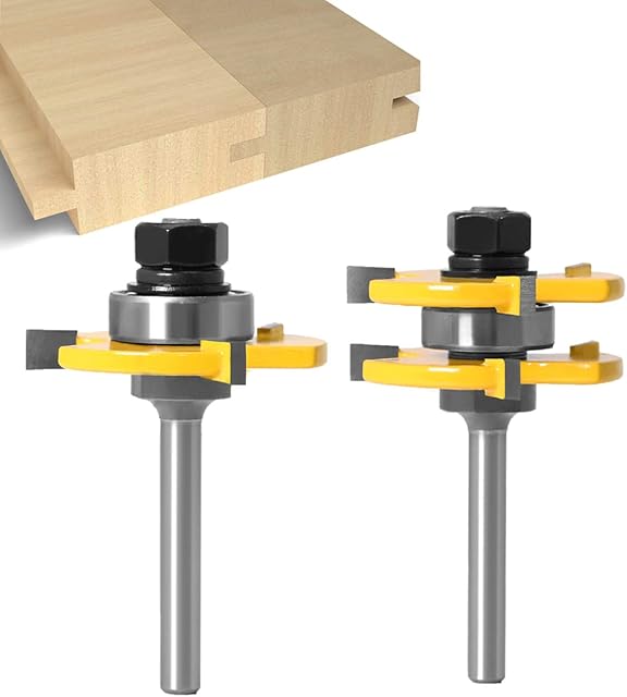 Tongue and Groove Set - APLUS Router Bit Set [ 2 Piece ] - Woodworking Milling Wood Cutter Tool for Engraving Machine Trimming Machine (1/4" (6.35mm))