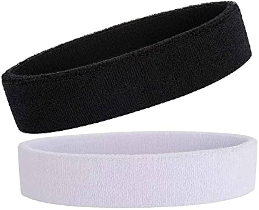 GYMGALAXY Sports Headband, Pack of 2, White and Black, Cotton Terry (Black & White)-image-25