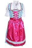 70 % Baumwolle,30 % Polyester Alpenmärchen, 3tlg. Dirndl-Set - Trachtenkleid, Bluse, Schürze, Gr.42, türkis-Fuchsia, ALM3061