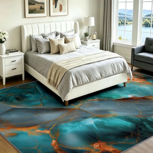 Tapis effet marbre bleu canard luxe et doux 160 x 230 cm - 6